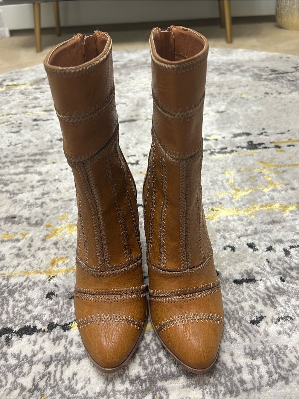 Coconutsw by Matisse Cognac Western Whipstitch Heeled Boots Size 7 US / 5 UK